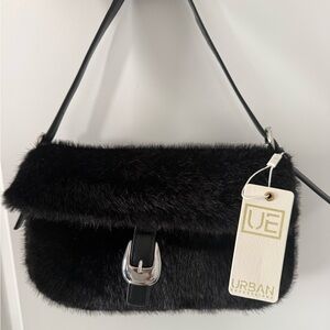 Urban Expressions Black Faux Fur Shoulder Bag with Silver Buckle